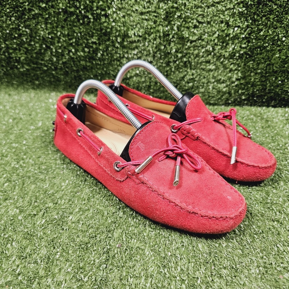 Tods Gommino Red Suede‎ Slip On Driving Flats Comfort Loafers Womens 36.5 US 6.5